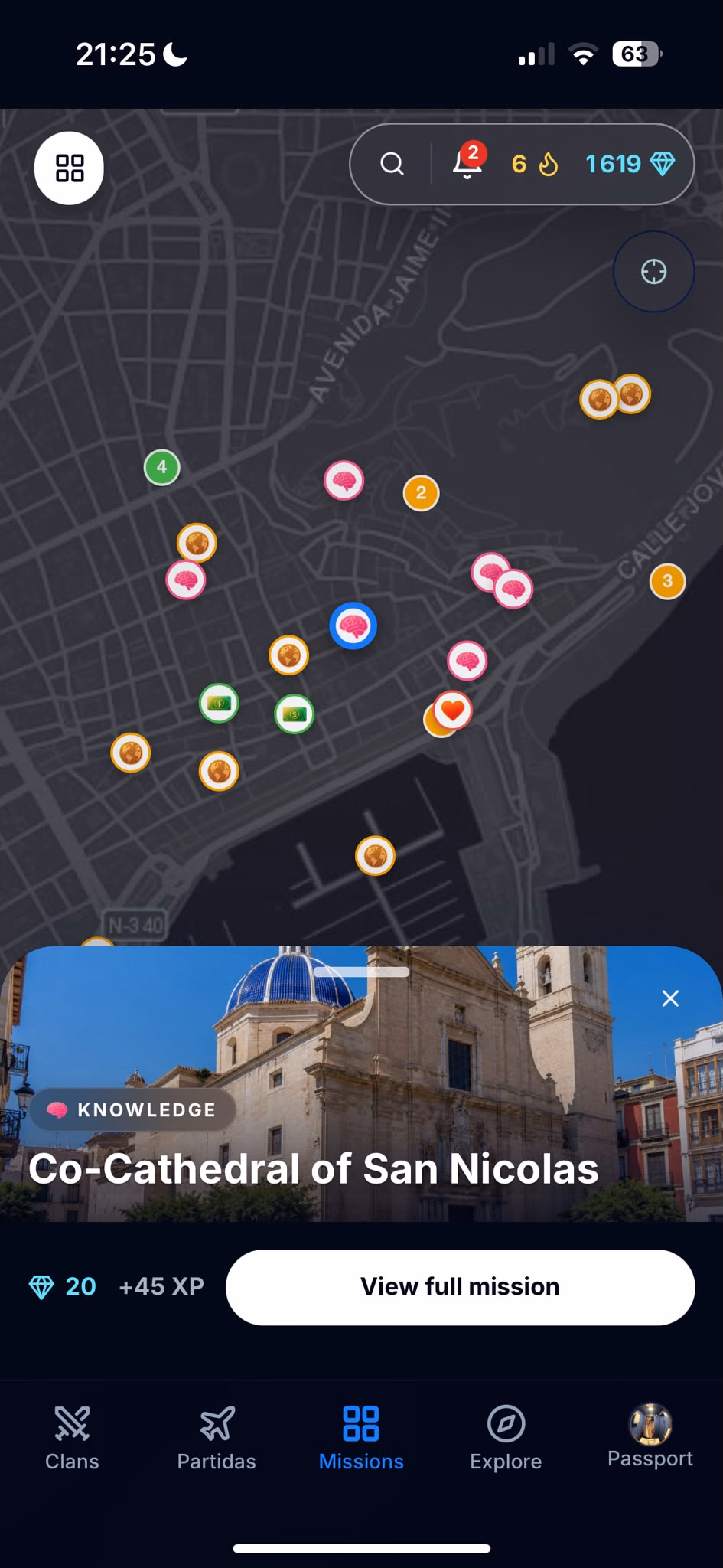 Pantalla del mapa de misiones de La Partida